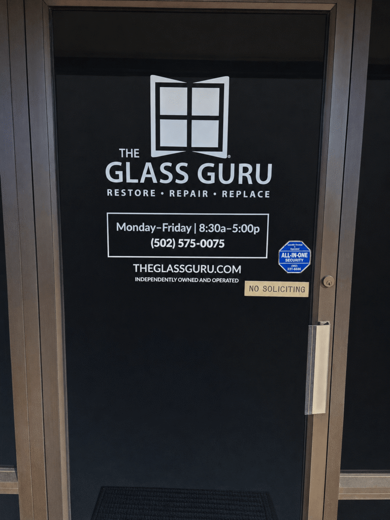 front display of Glass Guru store with window graphics
