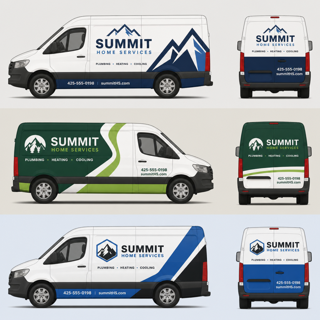 branded service van with wrap and lettering design options