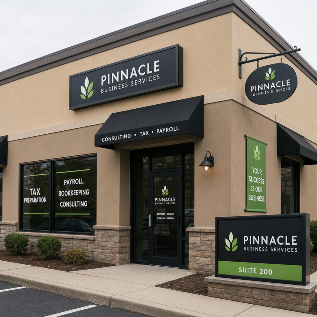 business exterior with multiple outdoor sign styles